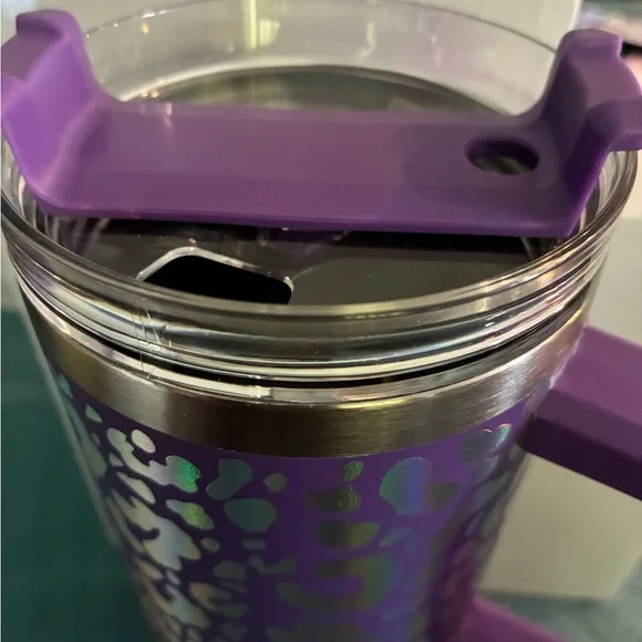 NEW w BOX Purple Iridescent Leopard Print Tumbler 40 oz. - Picture 2 of 3